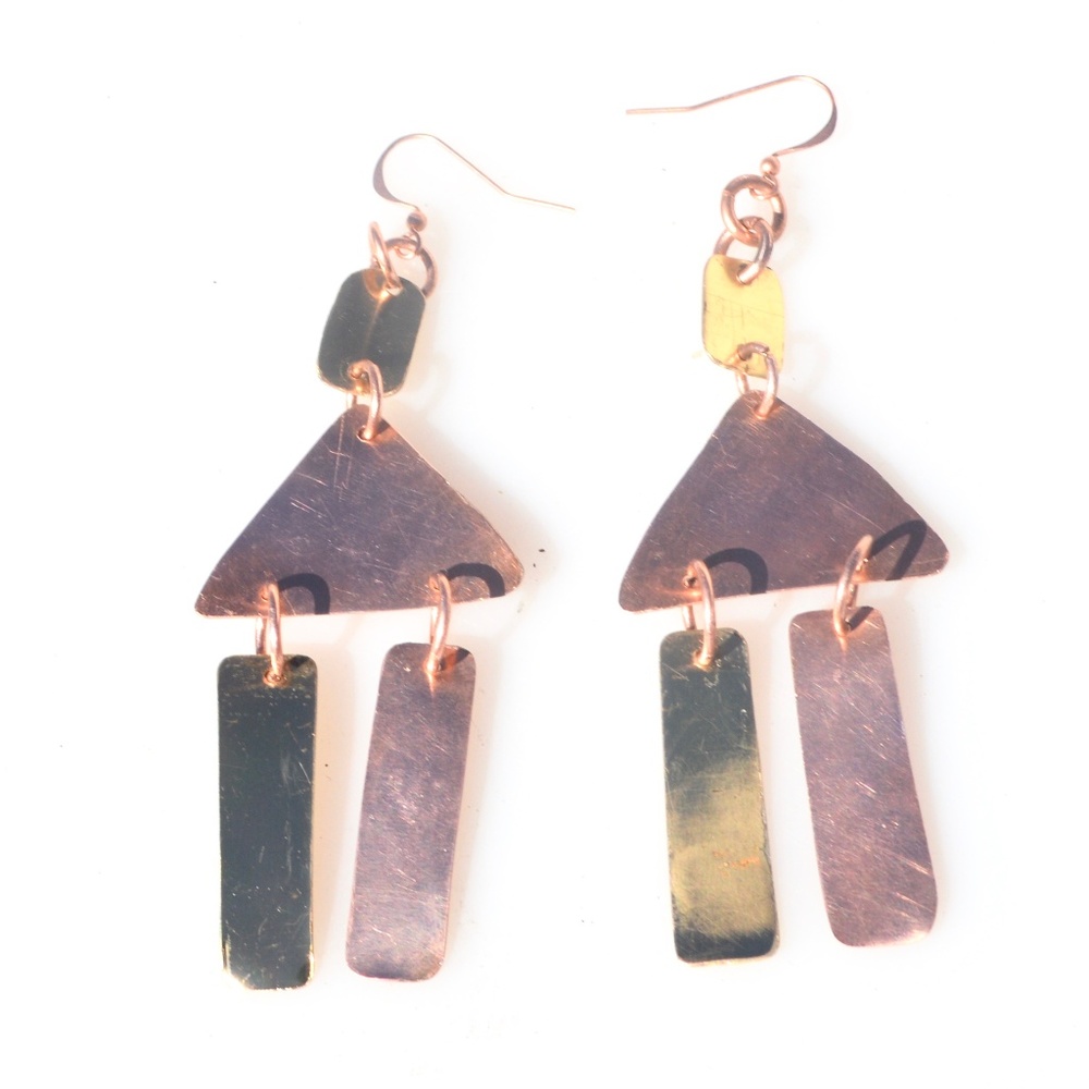 Boho Tribal Dangle Earrings Copper Gift Brass Fringe Handmade Statement Jewelry - Picture 6 of 7
